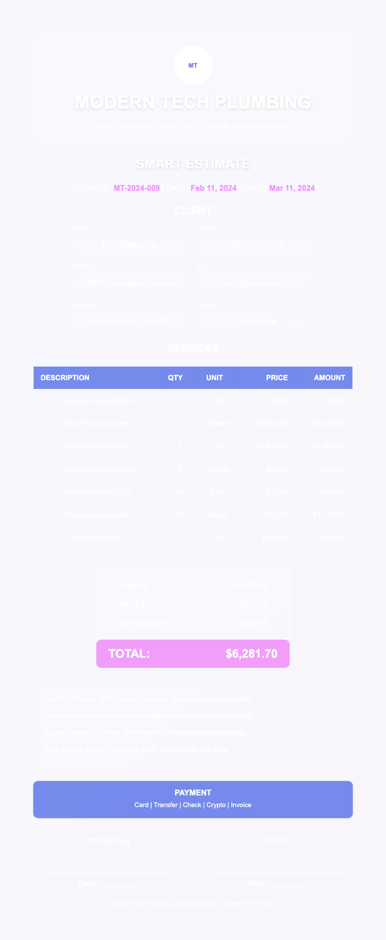 Modern Tech free plumbing estimate